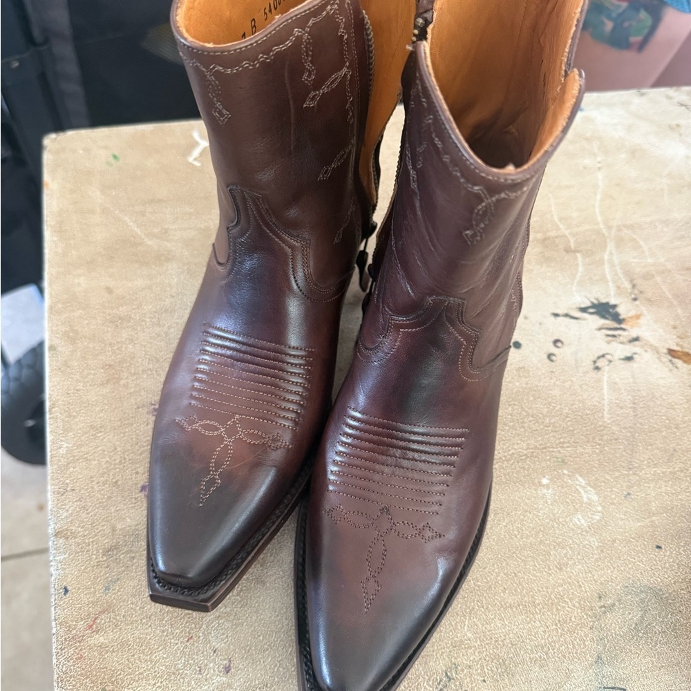 Lucchese Brown Cowboy Boots with Decorative Stitching